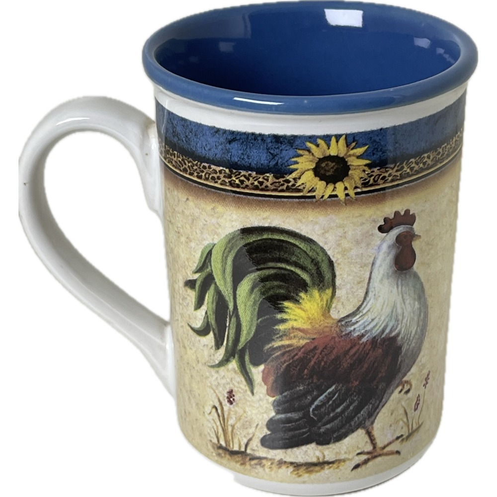 Gibson Everyday Rooster Sunflower Ceramic Coffee Mug Blue Farmhouse Decor